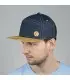 šiltovka, čapica, modrá jeans, 6 panel, drevo, dub hrčatý, drevený šilt, bavlna, pohľad s predu, polo profil