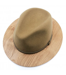 Plstený béžový klobúk s dreveným okrajom - drevo Dub Hrčatý + Originál BOX