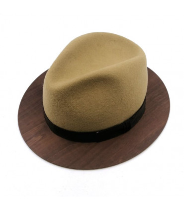 Plstený béžový klobúk s dreveným okrajom - drevo Orech + Originál BOX