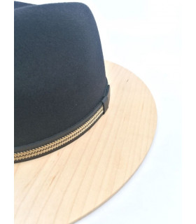 Felt black hat with wooden edge - American Cherry + Original BOX