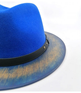 Felt blue hat with wooden edge - The American walnut + Original BOX