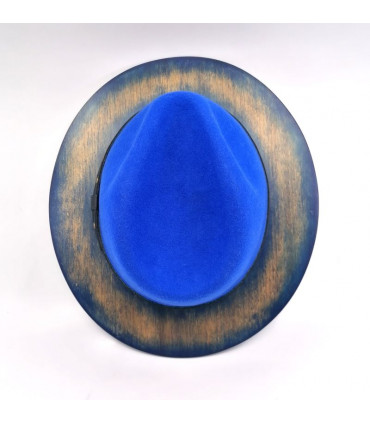 Plstěný modrý klobouk s dřevěným okrajem - Ořech Americký + Originál BOX