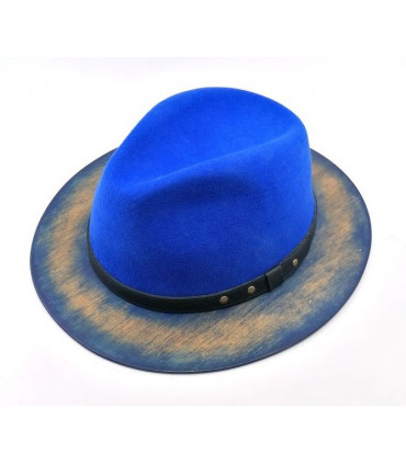 Felt blue hat with wooden edge - The American walnut + Original BOX