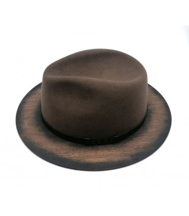 Plstený sivo hnedý klobúk s dreveným okrajom - Orech americký + Originál BOX