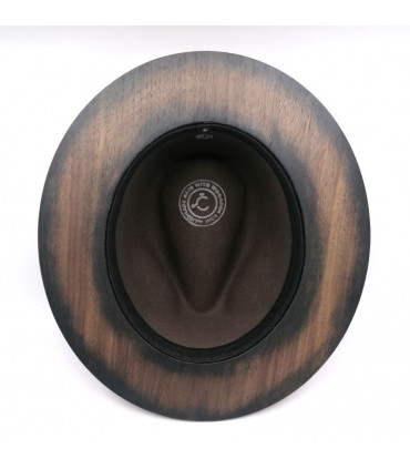Plstěný šedě hnědý klobouk s dřevěným okrajem - Ořech americký + Originál BOX