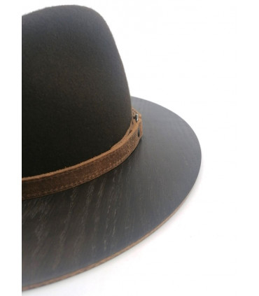 Felt brown hat with wooden edge - Smoked oak + Original BOX