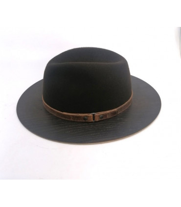 Felt brown hat with wooden edge - Smoked oak + Original BOX