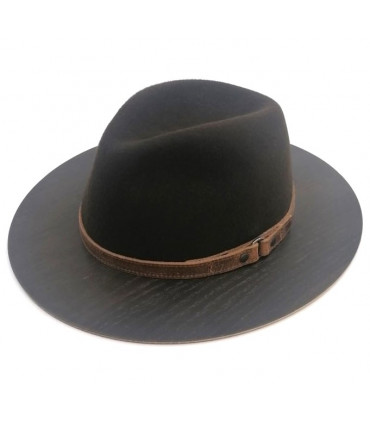 Felt brown hat with wooden edge - Smoked oak + Original BOX