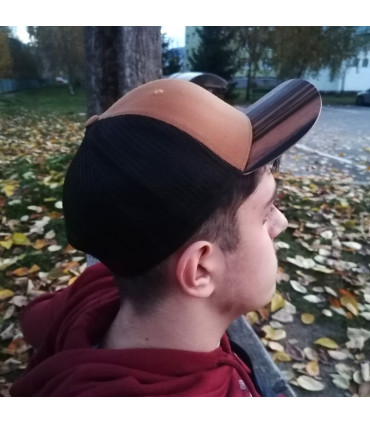 ČAPICA trucker cap light brown, black mesh - Macassar wood